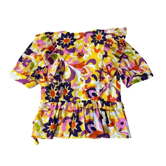 J.Crew Collection Ratti Floral Wrap Blouse Womens L AW532 NWT Cotton Ruffle Top - Picture 4 of 16